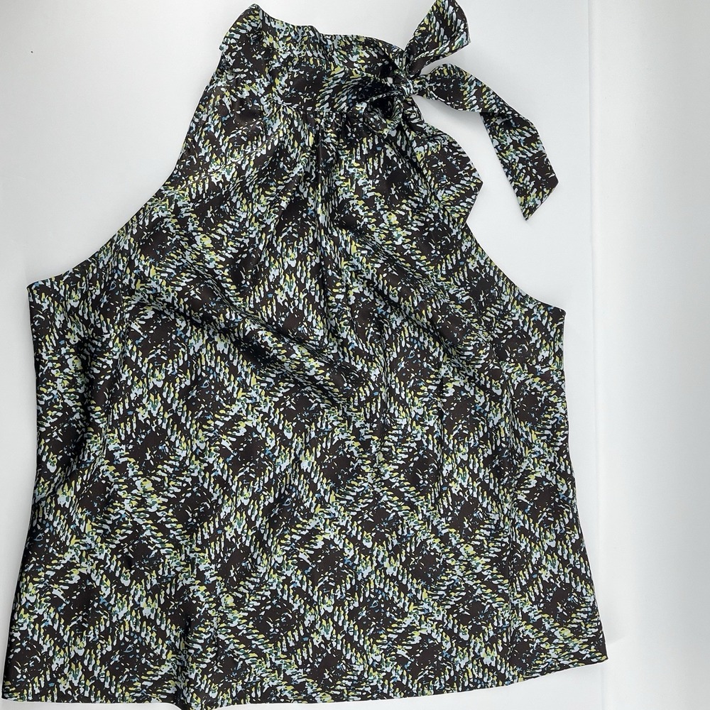 Lane Bryant Women's Halter Top Size 18 Brown Geometric Tie Neck Multicolor